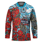 Personalised Cronulla Sharks ANZAC Hockey Jersey Indigenous Wave Pattern Poppy Remembrance Shark Warrior