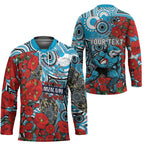 Personalised Cronulla Sharks ANZAC Hockey Jersey Indigenous Wave Pattern Poppy Remembrance Shark Warrior