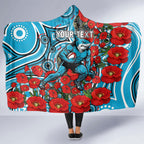 Personalised Cronulla Sharks ANZAC Hooded Blanket Indigenous Wave Pattern Poppy Remembrance Shark Warrior