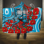Personalised Cronulla Sharks ANZAC Hooded Blanket Indigenous Wave Pattern Poppy Remembrance Shark Warrior