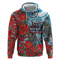 Personalised Cronulla Sharks ANZAC Hoodie Indigenous Wave Pattern Poppy Remembrance Shark Warrior