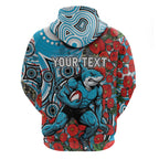 Personalised Cronulla Sharks ANZAC Hoodie Indigenous Wave Pattern Poppy Remembrance Shark Warrior
