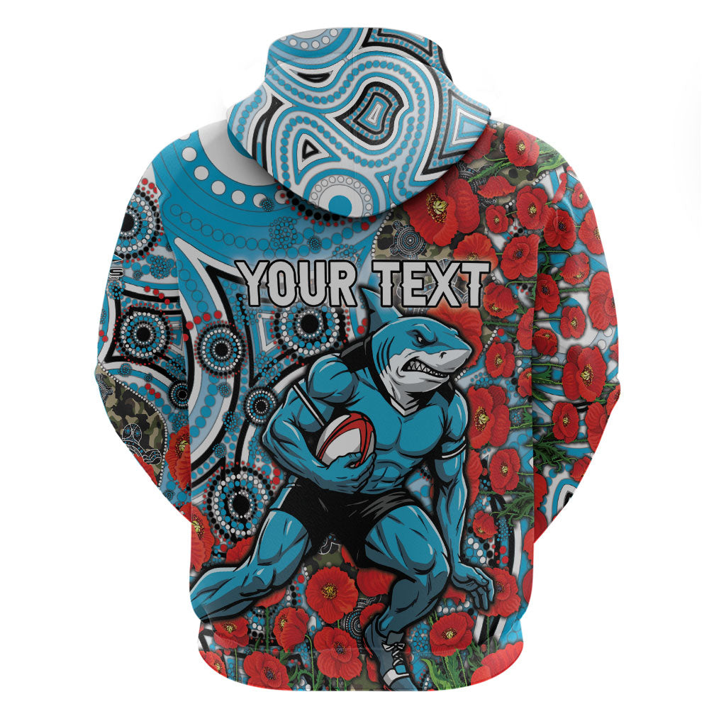 Personalised Cronulla Sharks ANZAC Hoodie Indigenous Wave Pattern Poppy Remembrance Shark Warrior