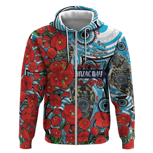 Personalised Cronulla Sharks ANZAC Hoodie Indigenous Wave Pattern Poppy Remembrance Shark Warrior