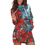 Personalised Cronulla Sharks ANZAC Hoodie Dress Indigenous Wave Pattern Poppy Remembrance Shark Warrior