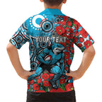 Personalised Cronulla Sharks ANZAC Kid Hawaiian Shirt Indigenous Wave Pattern Poppy Remembrance Shark Warrior