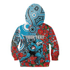 Personalised Cronulla Sharks ANZAC Kid Hoodie Indigenous Wave Pattern Poppy Remembrance Shark Warrior
