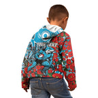 Personalised Cronulla Sharks ANZAC Kid Hoodie Indigenous Wave Pattern Poppy Remembrance Shark Warrior