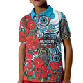 Personalised Cronulla Sharks ANZAC Kid Polo Shirt Indigenous Wave Pattern Poppy Remembrance Shark Warrior