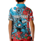 Personalised Cronulla Sharks ANZAC Kid Polo Shirt Indigenous Wave Pattern Poppy Remembrance Shark Warrior