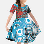 Personalised Cronulla Sharks ANZAC Kid Short Sleeve Dress Indigenous Wave Pattern Poppy Remembrance Shark Warrior