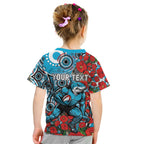 Personalised Cronulla Sharks ANZAC Kid T Shirt Indigenous Wave Pattern Poppy Remembrance Shark Warrior