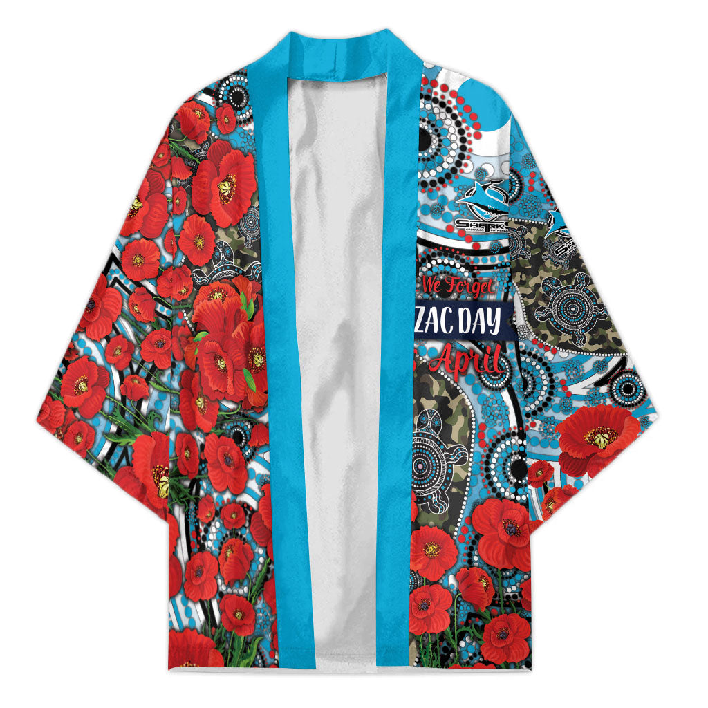 Personalised Cronulla Sharks ANZAC Kimono Indigenous Wave Pattern Poppy Remembrance Shark Warrior