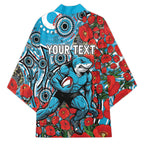 Personalised Cronulla Sharks ANZAC Kimono Indigenous Wave Pattern Poppy Remembrance Shark Warrior
