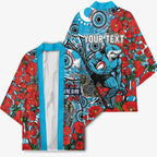 Personalised Cronulla Sharks ANZAC Kimono Indigenous Wave Pattern Poppy Remembrance Shark Warrior