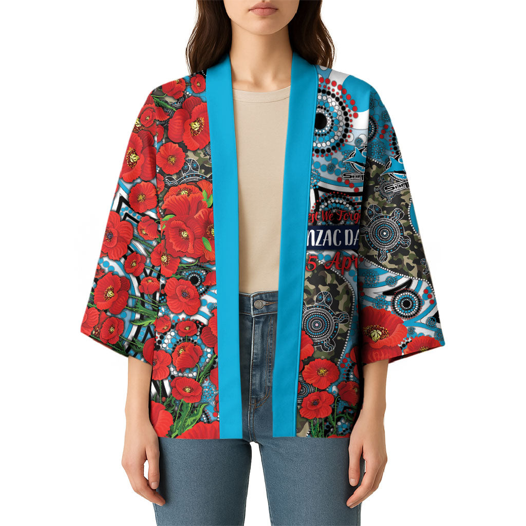 Personalised Cronulla Sharks ANZAC Kimono Indigenous Wave Pattern Poppy Remembrance Shark Warrior