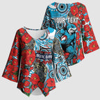 Personalised Cronulla Sharks ANZAC Kimono Sleeve Blouse Indigenous Wave Pattern Poppy Remembrance Shark Warrior