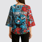 Personalised Cronulla Sharks ANZAC Kimono Sleeve Blouse Indigenous Wave Pattern Poppy Remembrance Shark Warrior