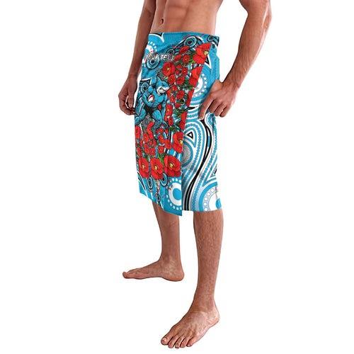 Personalised Cronulla Sharks ANZAC Lavalava Indigenous Wave Pattern Poppy Remembrance Shark Warrior