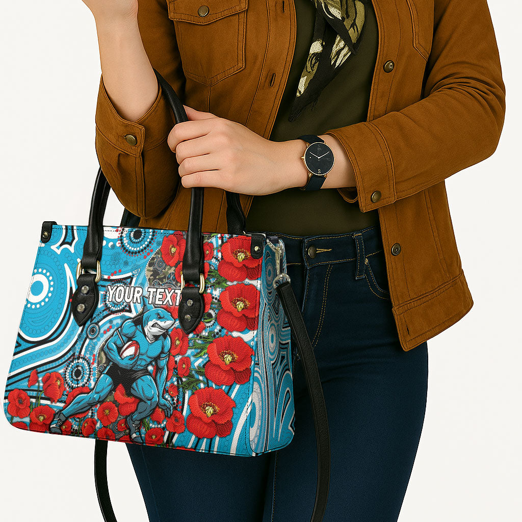 Personalised Cronulla Sharks ANZAC Leather Bag Indigenous Wave Pattern Poppy Remembrance Shark Warrior