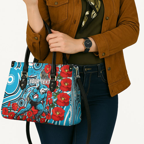 Personalised Cronulla Sharks ANZAC Leather Bag Indigenous Wave Pattern Poppy Remembrance Shark Warrior