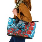 Personalised Cronulla Sharks ANZAC Leather Tote Bag Indigenous Wave Pattern Poppy Remembrance Shark Warrior