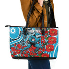 Personalised Cronulla Sharks ANZAC Leather Tote Bag Indigenous Wave Pattern Poppy Remembrance Shark Warrior