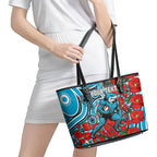 Personalised Cronulla Sharks ANZAC Leather Tote Bag Indigenous Wave Pattern Poppy Remembrance Shark Warrior