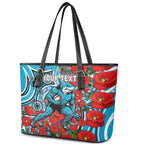 Personalised Cronulla Sharks ANZAC Leather Tote Bag Indigenous Wave Pattern Poppy Remembrance Shark Warrior