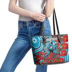 Personalised Cronulla Sharks ANZAC Leather Tote Bag Indigenous Wave Pattern Poppy Remembrance Shark Warrior