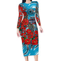 Personalised Cronulla Sharks ANZAC Long Sleeve Bodycon Dress Indigenous Wave Pattern Poppy Remembrance Shark Warrior