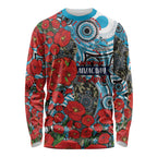Personalised Cronulla Sharks ANZAC Long Sleeve Shirt Indigenous Wave Pattern Poppy Remembrance Shark Warrior