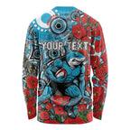 Personalised Cronulla Sharks ANZAC Long Sleeve Shirt Indigenous Wave Pattern Poppy Remembrance Shark Warrior