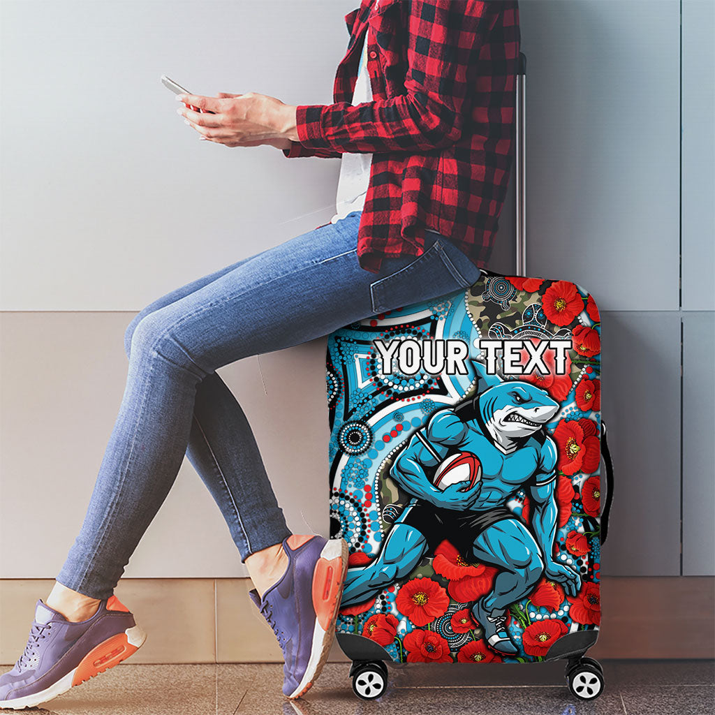 Personalised Cronulla Sharks ANZAC Luggage Cover Indigenous Wave Pattern Poppy Remembrance Shark Warrior