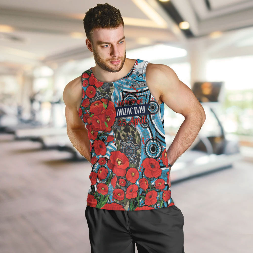 Personalised Cronulla Sharks ANZAC Men Tank Top Indigenous Wave Pattern Poppy Remembrance Shark Warrior
