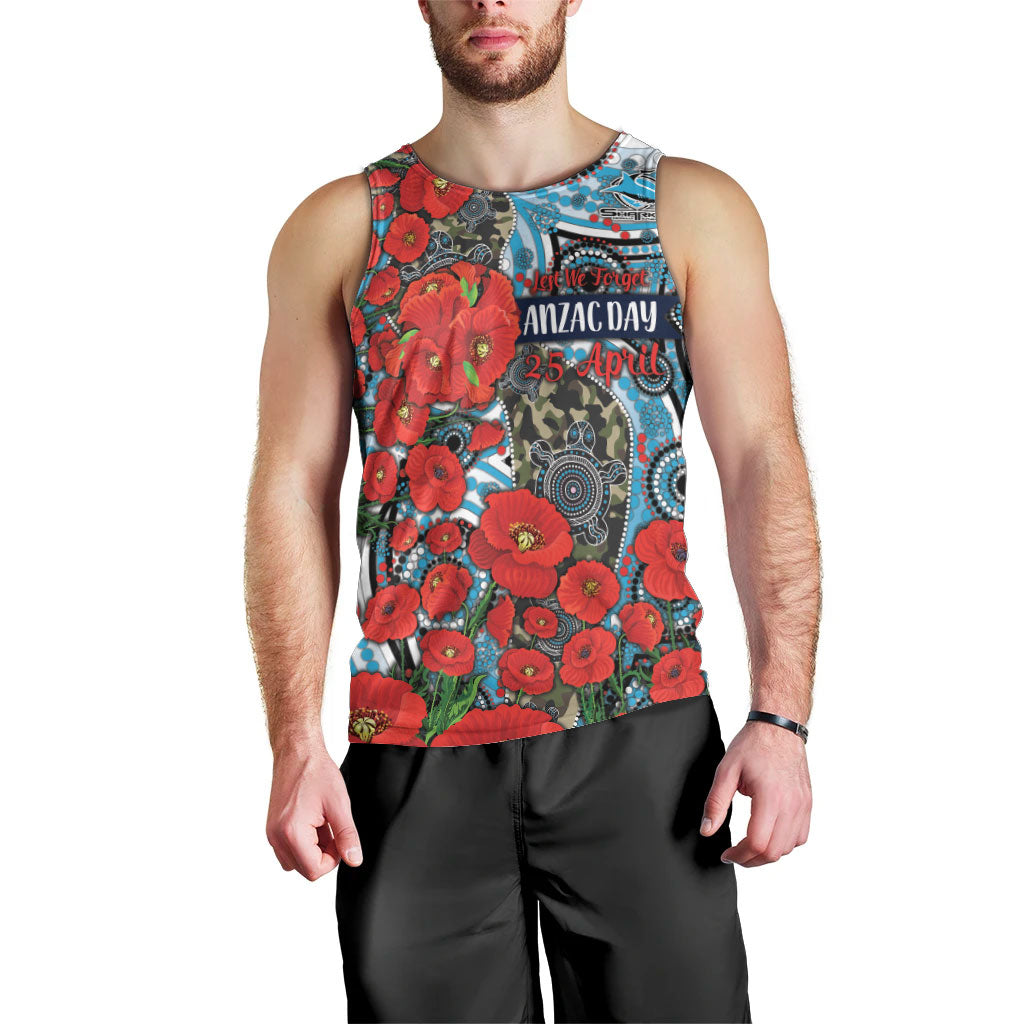 Personalised Cronulla Sharks ANZAC Men Tank Top Indigenous Wave Pattern Poppy Remembrance Shark Warrior
