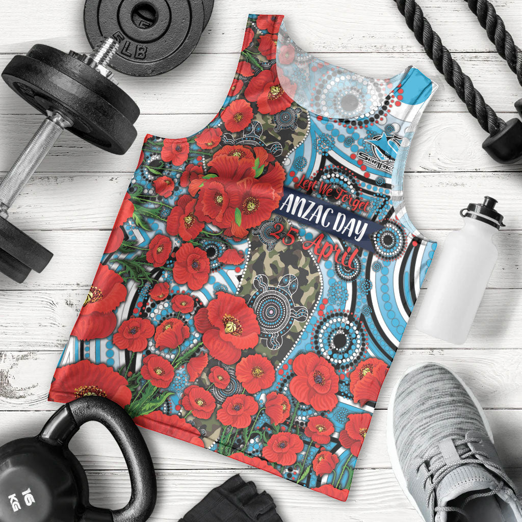 Personalised Cronulla Sharks ANZAC Men Tank Top Indigenous Wave Pattern Poppy Remembrance Shark Warrior