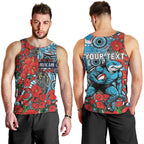 Personalised Cronulla Sharks ANZAC Men Tank Top Indigenous Wave Pattern Poppy Remembrance Shark Warrior