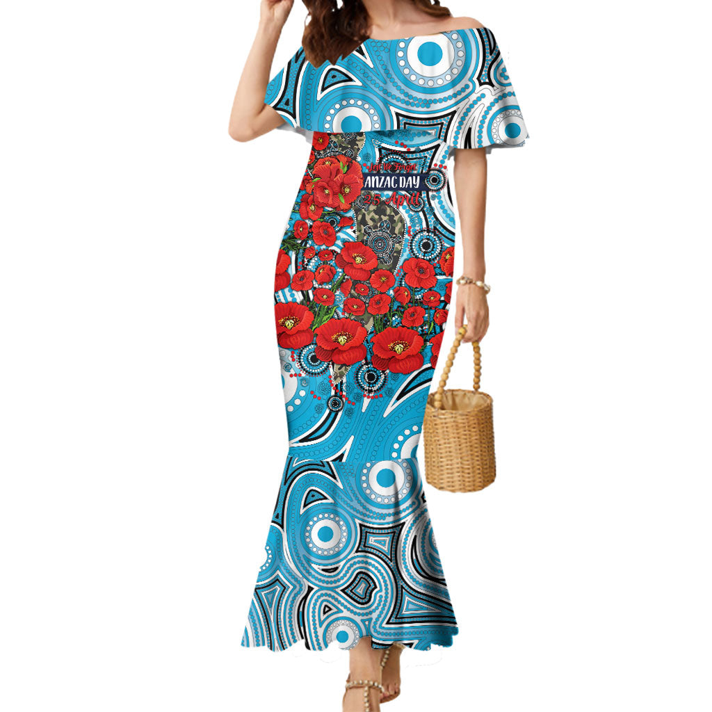 Personalised Cronulla Sharks ANZAC Mermaid Dress Indigenous Wave Pattern Poppy Remembrance Shark Warrior
