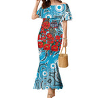Personalised Cronulla Sharks ANZAC Mermaid Dress Indigenous Wave Pattern Poppy Remembrance Shark Warrior