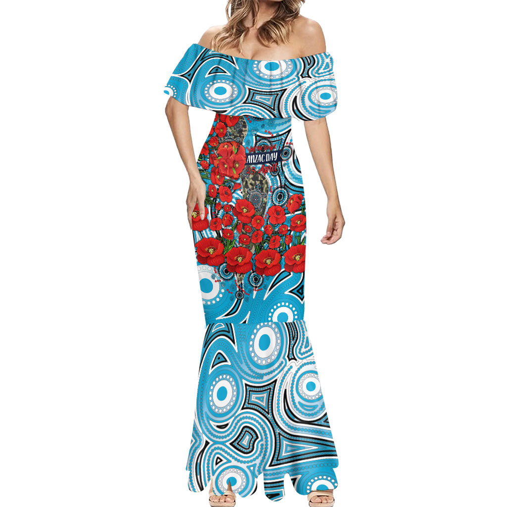 Personalised Cronulla Sharks ANZAC Mermaid Dress Indigenous Wave Pattern Poppy Remembrance Shark Warrior