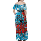 Personalised Cronulla Sharks ANZAC Off Shoulder Maxi Dress Indigenous Wave Pattern Poppy Remembrance Shark Warrior