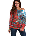 Personalised Cronulla Sharks ANZAC Off Shoulder Sweater Indigenous Wave Pattern Poppy Remembrance Shark Warrior