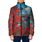 Personalised Cronulla Sharks ANZAC Padded Jacket Indigenous Wave Pattern Poppy Remembrance Shark Warrior