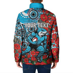Personalised Cronulla Sharks ANZAC Padded Jacket Indigenous Wave Pattern Poppy Remembrance Shark Warrior