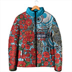 Personalised Cronulla Sharks ANZAC Padded Jacket Indigenous Wave Pattern Poppy Remembrance Shark Warrior