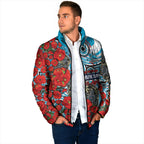 Personalised Cronulla Sharks ANZAC Padded Jacket Indigenous Wave Pattern Poppy Remembrance Shark Warrior