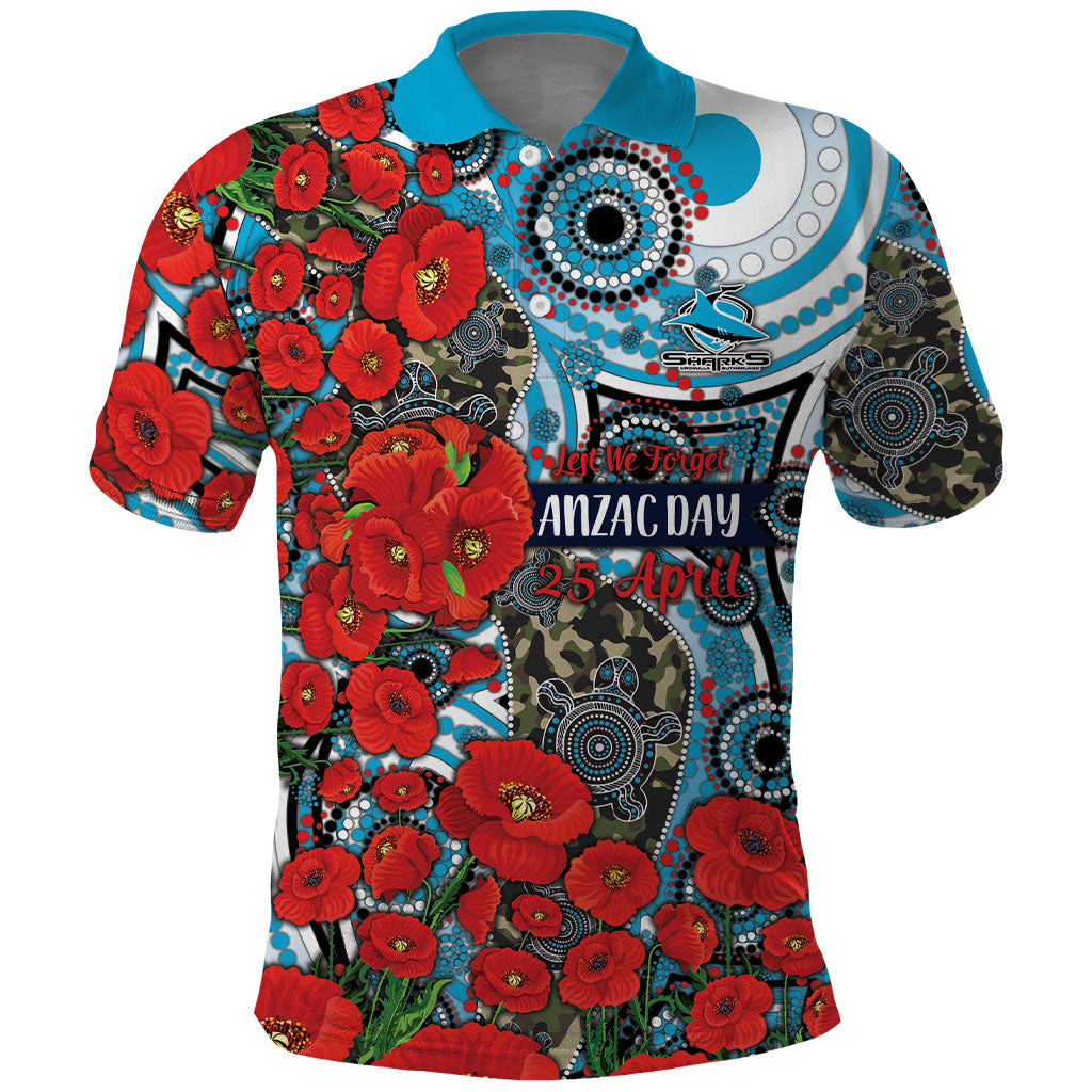 Personalised Cronulla Sharks ANZAC Polo Shirt Indigenous Wave Pattern Poppy Remembrance Shark Warrior