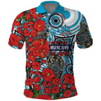 Personalised Cronulla Sharks ANZAC Polo Shirt Indigenous Wave Pattern Poppy Remembrance Shark Warrior