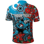 Personalised Cronulla Sharks ANZAC Polo Shirt Indigenous Wave Pattern Poppy Remembrance Shark Warrior